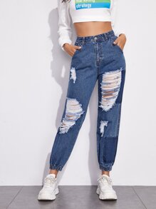 Slant Pocket Ripped Jeans