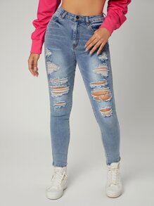 Slant Pocket Ripped Skinny Jeans