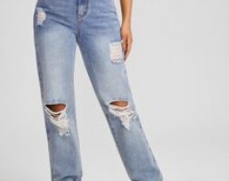 Slant Pocket Ripped Straight Jeans