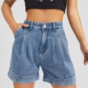 Slant Pocket Rolled Hem Denim Shorts