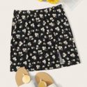 Slit Hem Ditsy Floral Print Skirt