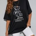 Slogan And Bear Print Oversized Tee