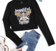 Slogan And Eagle Print Tee