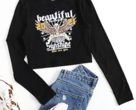 Slogan And Eagle Print Tee