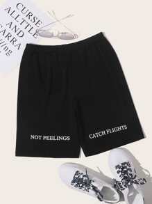 Slogan Black Biker Shorts