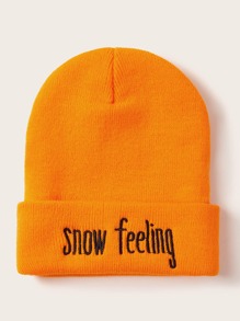 Slogan Embroidery Cuffed Beanie