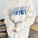 Slogan Embroidery Drop Shoulder Drawstring Hoodie