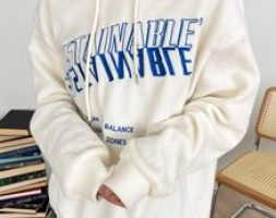 Slogan Embroidery Drop Shoulder Drawstring Hoodie