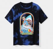 Slogan Figure & Shark Graphic Tie Dye Tee