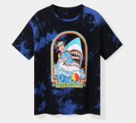 Slogan Figure & Shark Graphic Tie Dye Tee