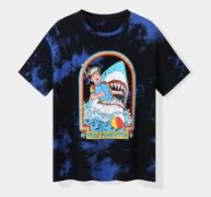 Slogan Figure & Shark Graphic Tie Dye Tee