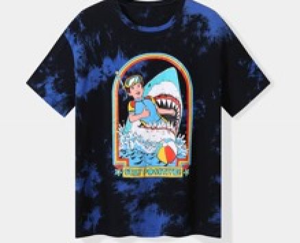 Slogan Figure & Shark Graphic Tie Dye Tee