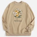 Slogan Floral Graphic Sweatshirt