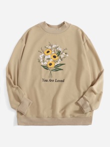 Slogan Floral Graphic Sweatshirt