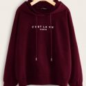 Slogan Graphic Drawstring Hoodie