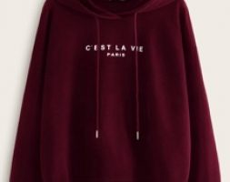 Slogan Graphic Drawstring Hoodie
