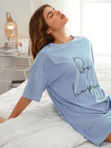 Slogan Graphic Drop Shoulder Night Dress