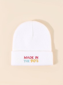 Slogan Graphic Embroidery Knit Beanie