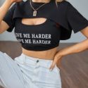 Slogan Graphic Tank Top With Super Crop Tee