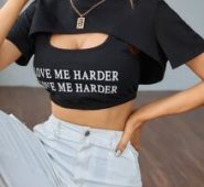 Slogan Graphic Tank Top With Super Crop Tee