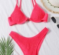 Smocked Underwire High Cut Bikini Swimsuit