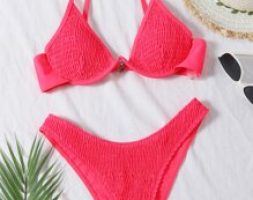 Smocked Underwire High Cut Bikini Swimsuit