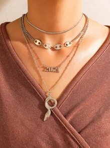 Snake Pendant Layered Chain Necklace