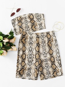 Snakeskin Bandeau & High-Rise Biker Shorts Set