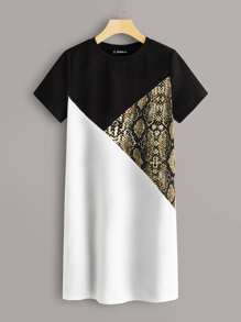 Snakeskin Colorblock Tee Dress