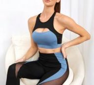 Softness Color Block Sports Bra & Mesh Insert Leggings Set