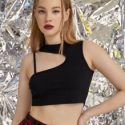 Solid Asymmetric Neck Crop Top