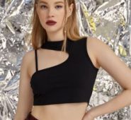 Solid Asymmetric Neck Crop Top