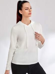 Solid Backless Softness Sports Hoodie