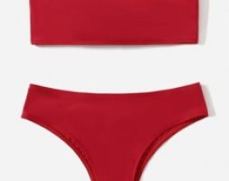 Solid Bandeau Bikini Swimsuit