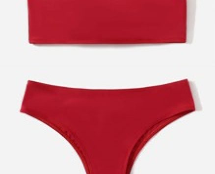 Solid Bandeau Bikini Swimsuit