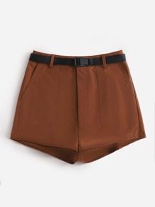 Solid Belted Shorts