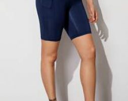 Solid Biker Shorts With Phone Pocket