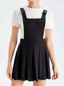 Solid Buckle Pinafore Dress