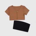 Solid Button Crop Top & Crop Tube Top