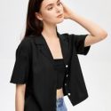 Solid Button Front Blouse