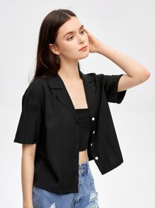 Solid Button Front Blouse