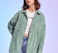 Solid Button Front Corduroy Overshirt