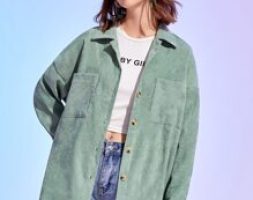 Solid Button Front Corduroy Overshirt