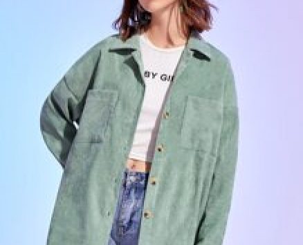 Solid Button Front Corduroy Overshirt