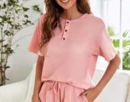 Solid Button Front Lounge Set