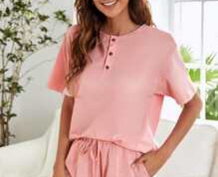 Solid Button Front Lounge Set