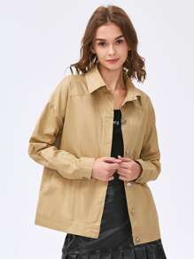 Solid Button Front Outerwear