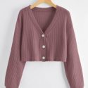 Solid Button Front Waffle Cardigan