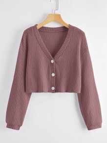 Solid Button Front Waffle Cardigan