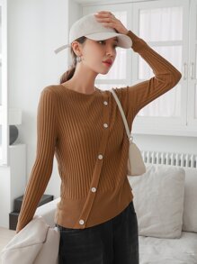 Solid Button Side Sweater